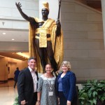 Our Hawaiian colleagues pose with statue of King Kamehameha I at the US Capitol building during the 2015 Washington Symposium.